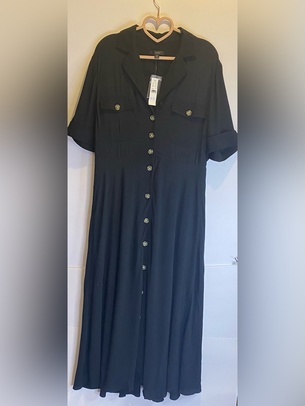 J CREWUniversal Thread Black Maxi Button-Front Shirt Dress with Chest Pockets🖤✨